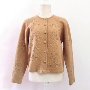 Karen Scott, Vintage wool Cardigan, embossed floral design